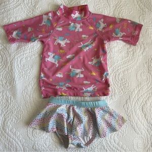 UVSKINZ UPF50+ TODDLER TWO PIECE PINK SWIMWEAR WITH UNICORNS AND STARS Size 3T